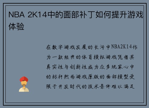 NBA 2K14中的面部补丁如何提升游戏体验